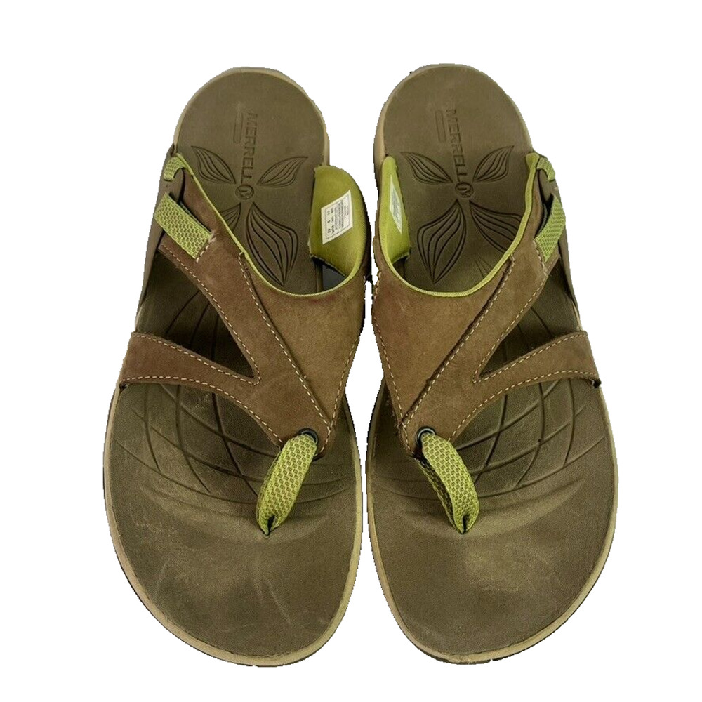 Merrell Women's Brown and Green Leather Thong Sandals